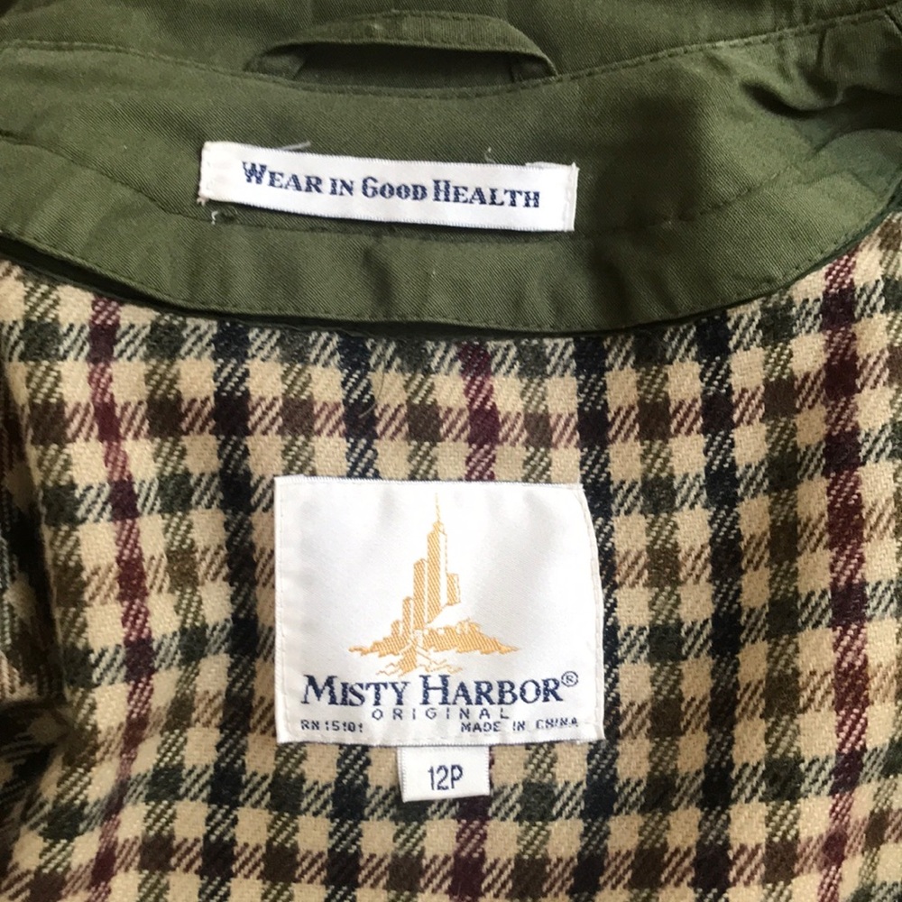 MISTY HARBOR Vintage Trench Coat w/Scarf Green 12P - Picture 7 of 8